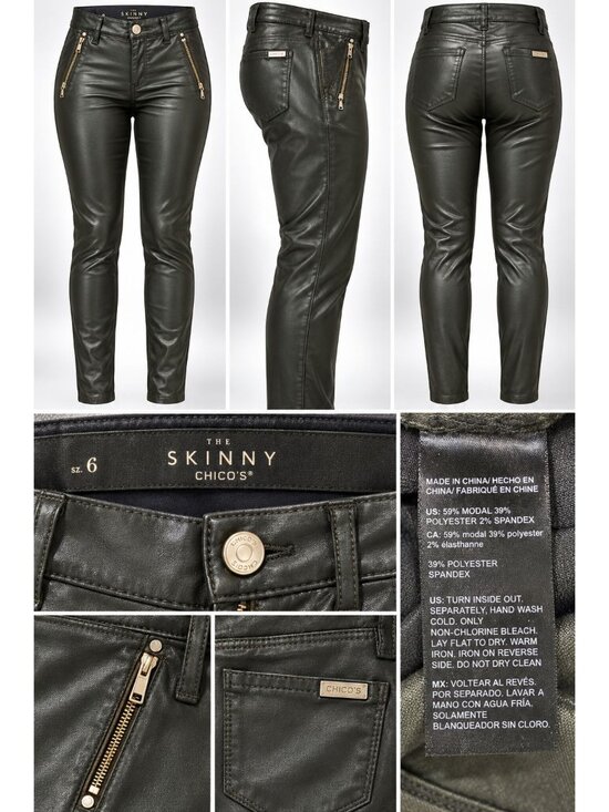 White House Black Market Pants - WHITE HOUSE BLACK MARKET Womens The Skinny Zip pockets Faux Leather green Size 6